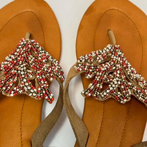 CHICOS CAROLINA WOMENS RHINESTONE & SEED BEAD EMBELLISHED LEATHER SANDALS SIZE 8 - Picture 4 of 9